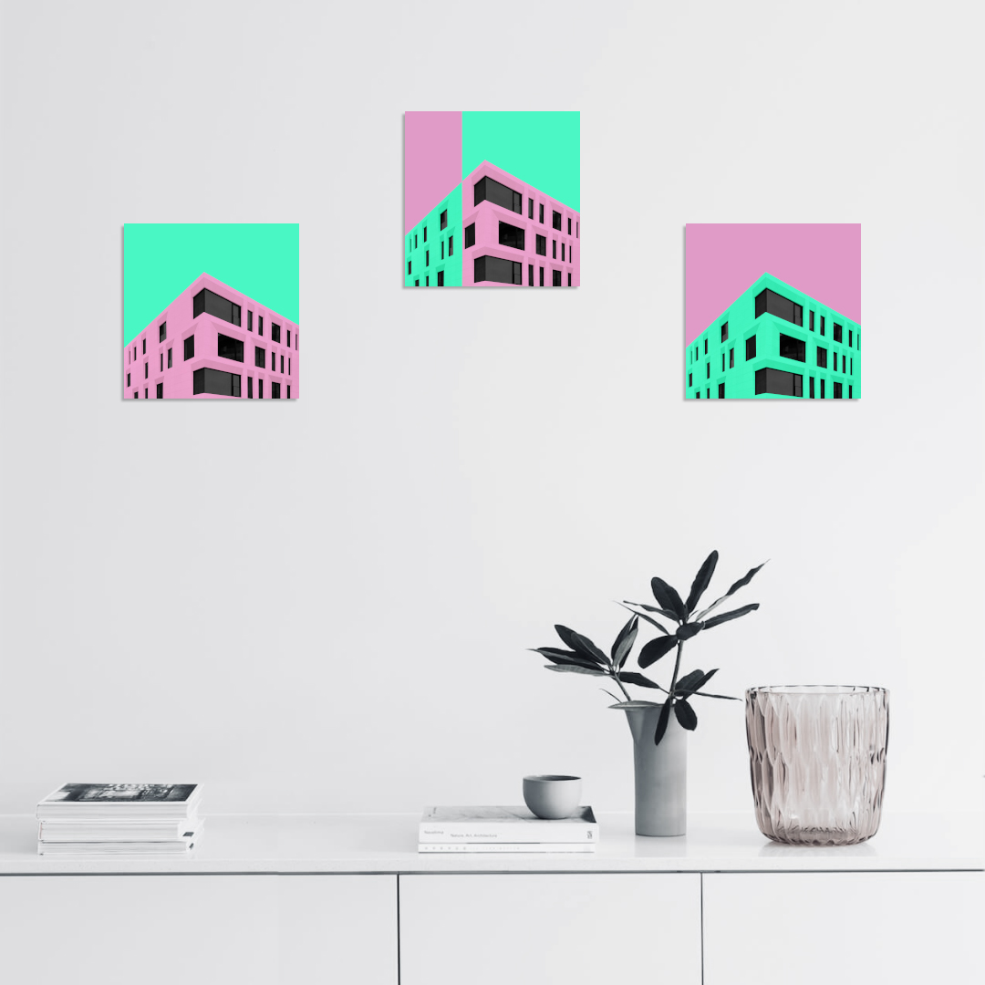 Постер на подрамнике Постер Facets pink green 2 - интерьерный вид 3